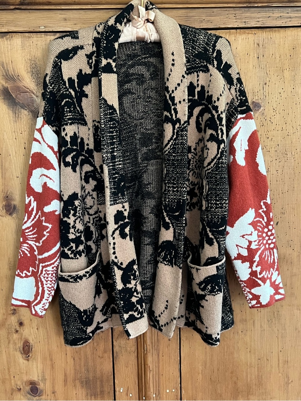 Anthropologie Floral Jacquard Open-Front Cardigan